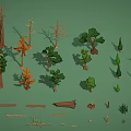 Diverse Plant Collection Featuring Trees Bushes Grasses and Shrubs in Different Environments