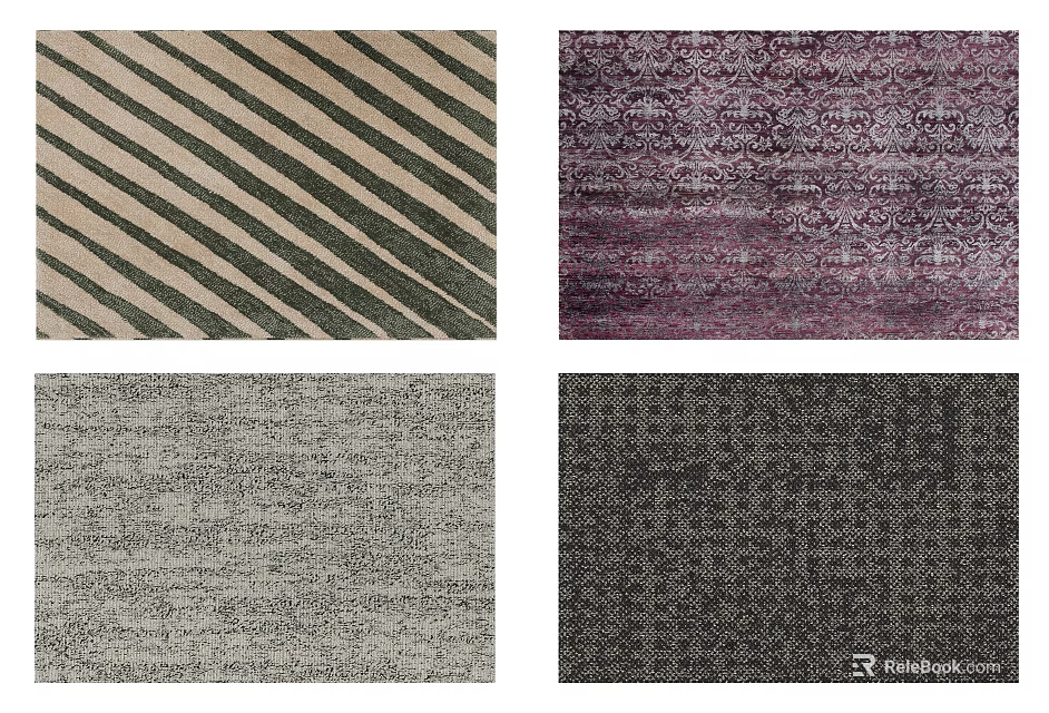 Square Rugs With Various Patterns Including Striped Floral Textured And Geometric Designs 3d model