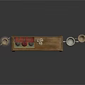 Rustic Wooden Table Display With Open Red Chest And Shiny Silver Trophies