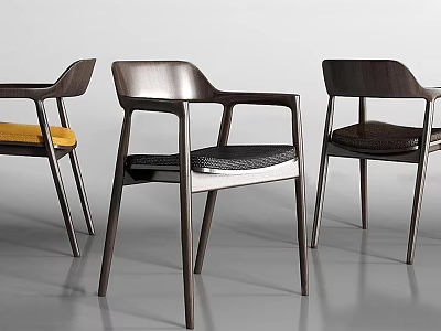 Three Modern Leisure Chairs With Wooden Frames And Varied Cushion Styles 3d model
