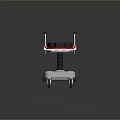 Mobile Medical Stretcher with Black Mattress White Frame Red Edges and Wheeled Hospital Transport Base