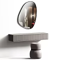 Modern Wall Mounted Dressing Table Design With Oval Mirror And Stool 3d model