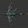 Futuristic Green And Gray Spaceship Model With Mechanical Wings And Engine Details