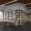 Kindergarten School Interior Design With Circular Layout Bookshelves And Colorful Activity Areas