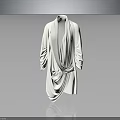 White Robe with Drapped Folds Stand Collar Long Sleeves on Gray Gradient Reflective Surface