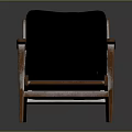 Modern Accent Chair With Black Leather Upholstery And Wooden Armrests And Legs