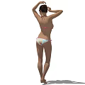 A Woman in Colorful Bikini Posing with Hands on Head Standing Gracefully