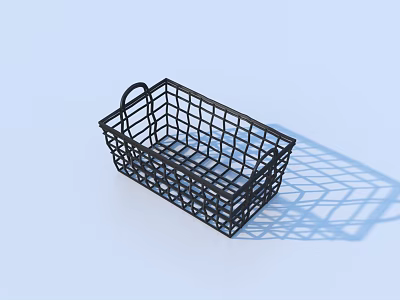 Black Metal Wire Grid Storage Basket With Rectangular Design For Home Organizing 3d model