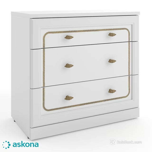 White Chest of Drawers with Golden Handles and Decorative Trim Design 3d model 