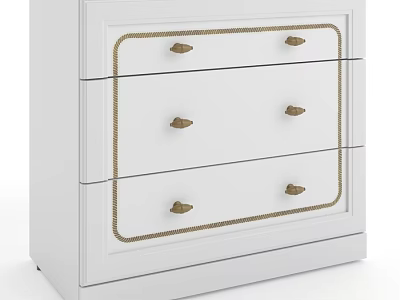 White Chest of Drawers with Golden Handles and Decorative Trim Design 3d model