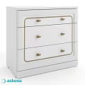 White Chest of Drawers with Golden Handles and Decorative Trim Design