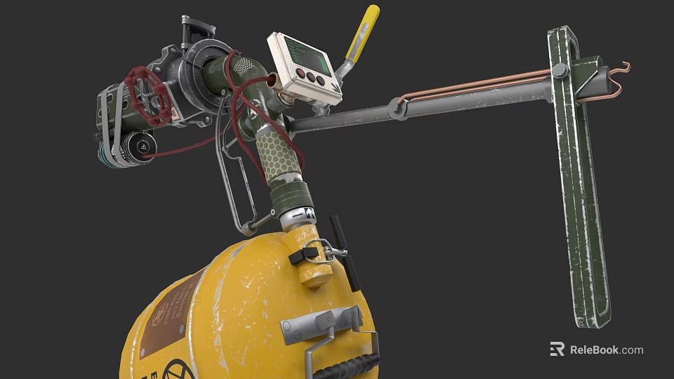 Yellow Weapon With Mechanical Components Control Panel Metal Frame And Cables 3d model 