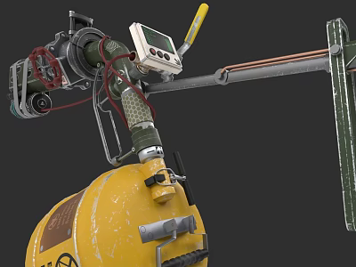 Yellow Weapon With Mechanical Components Control Panel Metal Frame And Cables 3d model