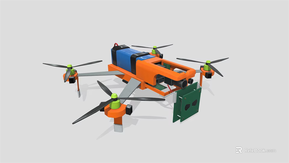 Multirotor Drone with Orange Blue Body Green Propellers and Motors 3d model 