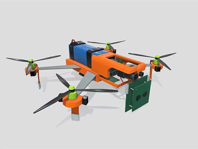 Multirotor Drone with Orange Blue Body Green Propellers and Motors 3d model