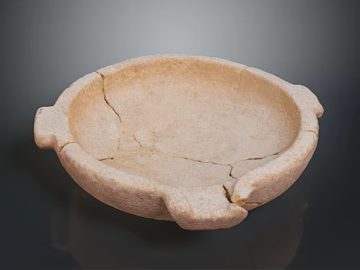 Ancient Artisan Carved Ceramic Vessel Sculpture With Handles And Cracked Texture 3d model