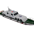 White Patrol Yacht With Green Deck Railing Blue Red Lights And Antenna