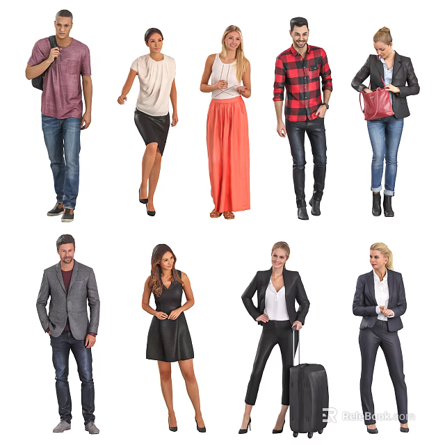 Group of Diverse People Showcasing Different Fashion Outfits and Clothing Styles 3d model 