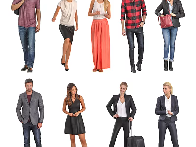 Group of Diverse People Showcasing Different Fashion Outfits and Clothing Styles 3d model