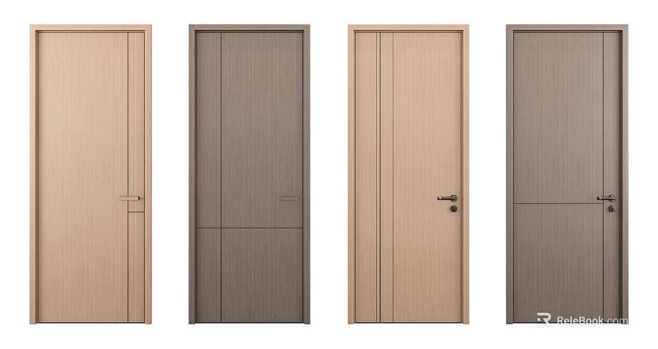 Modern Interior Hinged Doors With Various Wood Tones And Simple Design 3d model 
