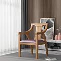 Elegant Wooden Armchair With Purple Cushion In Modern Interior With Decorative Art And Vase