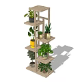 Stylish Wooden Multi tiered Garden Plant Stand with Various Green Potted Plants