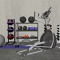 Home Gym Sports Equipment Setup With Elliptical Machine Dumbbells Medicine Balls And Fitness Rack