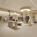 Modern Clothing Store Interior With Display Racks Hanging Clothes And Green Plants