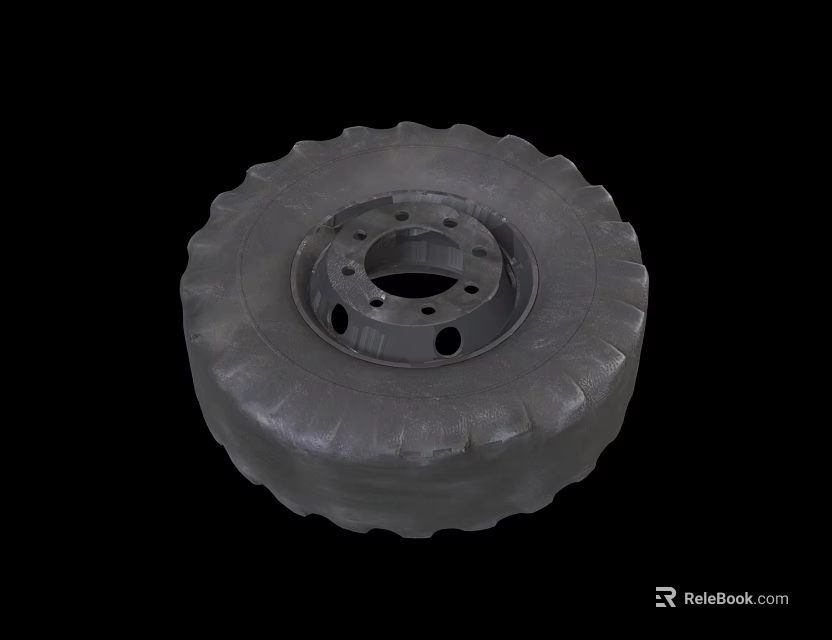 Solid Rubber Tire with Metal Rim and Multiple Holes Featuring Deep Tread Design 3d model 