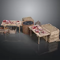 Woven Straw Furniture Set With Decorative Tables And Storage Baskets