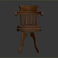 Classic Wooden Chair With Curved Arms Vertical Slat Back Red Tufted Seat And Three Legs