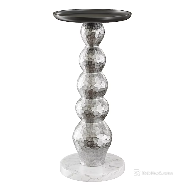 Modern Dining Table Adorned With Silver Stacked Spheres Decorative Centerpiece Featuring Geometric Design 3d model