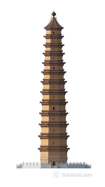 Brown Yellow Traditional Multi tiered Pagoda With Layered Floors And Windows 3d model 