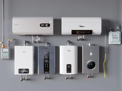 Different Types of Modern Kitchen Appliances Including Water Heaters and Wall Mounted Units 3d model