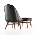 Modern Black Leather Leisure Chair With Wooden Legs And Matching Ottoman