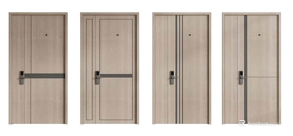 Modern Security Doors Design With Wooden Texture Secure Locks And Handle 3d model