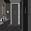 Modern Public Restroom Interior Design With Marble Walls Mirrors And Washbasins