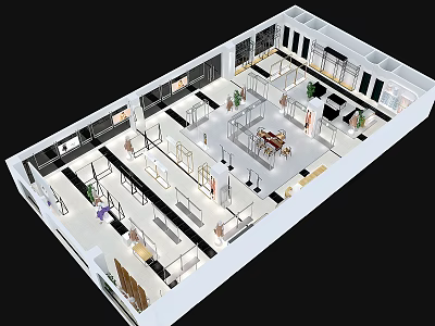 Modern Clothing Store Interior With Spacious Layout Display Racks And Clothing Displays 3d model