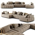 Modern Beige Multi Seater Sofa With Plush Cushions And Modular Design 3d model
