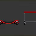 Sci-Fi Futuristic Red Medical Stretcher With Black Padding Metal Frame And Rolling Wheels XENITH