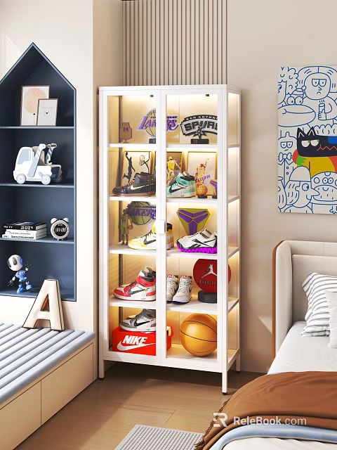 Kids Room With Display Shelf For Sneakers Basketball Toys And Cartoon Art 3d model 