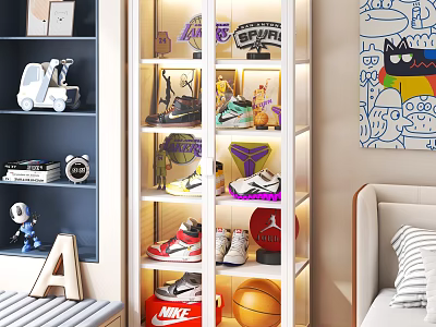 Kids Room With Display Shelf For Sneakers Basketball Toys And Cartoon Art 3d model