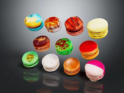 Assorted Colorful Macarons With Vibrant Colors Various Flavors And Decorative Patterns 3d model