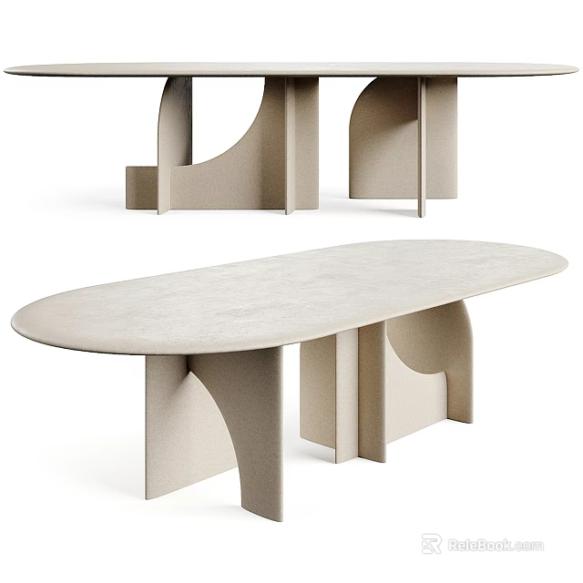 Modern Minimalist Dining Table With Geometric Legs And Light Oval Wood Tabletop Design 3d model 