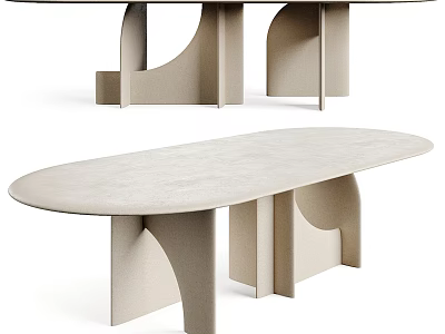 Modern Minimalist Dining Table With Geometric Legs And Light Oval Wood Tabletop Design 3d model