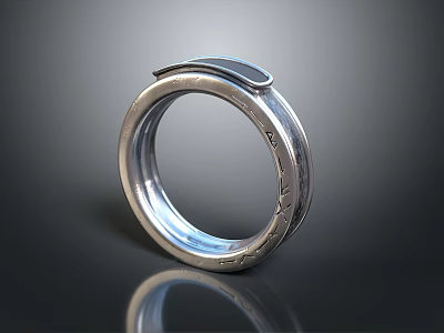 Silver Metallic Ring With Shiny Surface Engraved Details And Minimalist Fashion Design 3d model