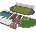 Sports Facilities 3D Model Featuring Football Tennis Basketball Hockey And Baseball Courts Layout Design 3d model