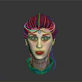 Woman with Red Hair and Braided Style Wearing Decorative Headband Red Eyes and Blue Collar