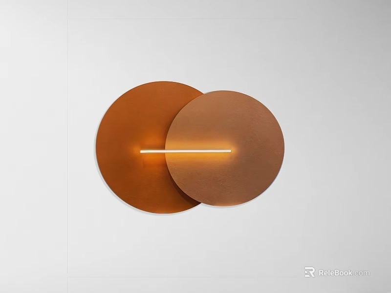Two Circular Copper Panels With Yellow Strip Mounted On White Wall 3d model