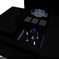 Futuristic Stage Setup With Large Screen Blue Lighting And Audience Seats 3d model